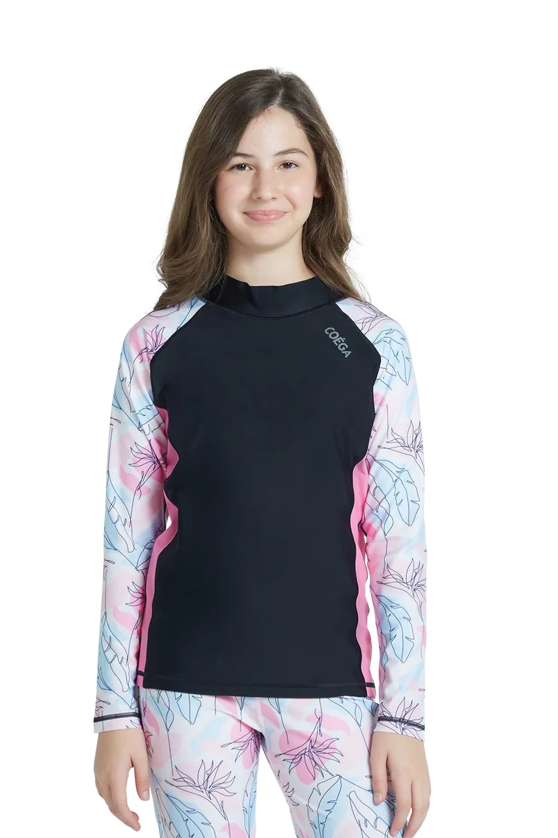 COEGA  Girls Youth Rashguard Long Sleeve - Nero Floral Drawings
